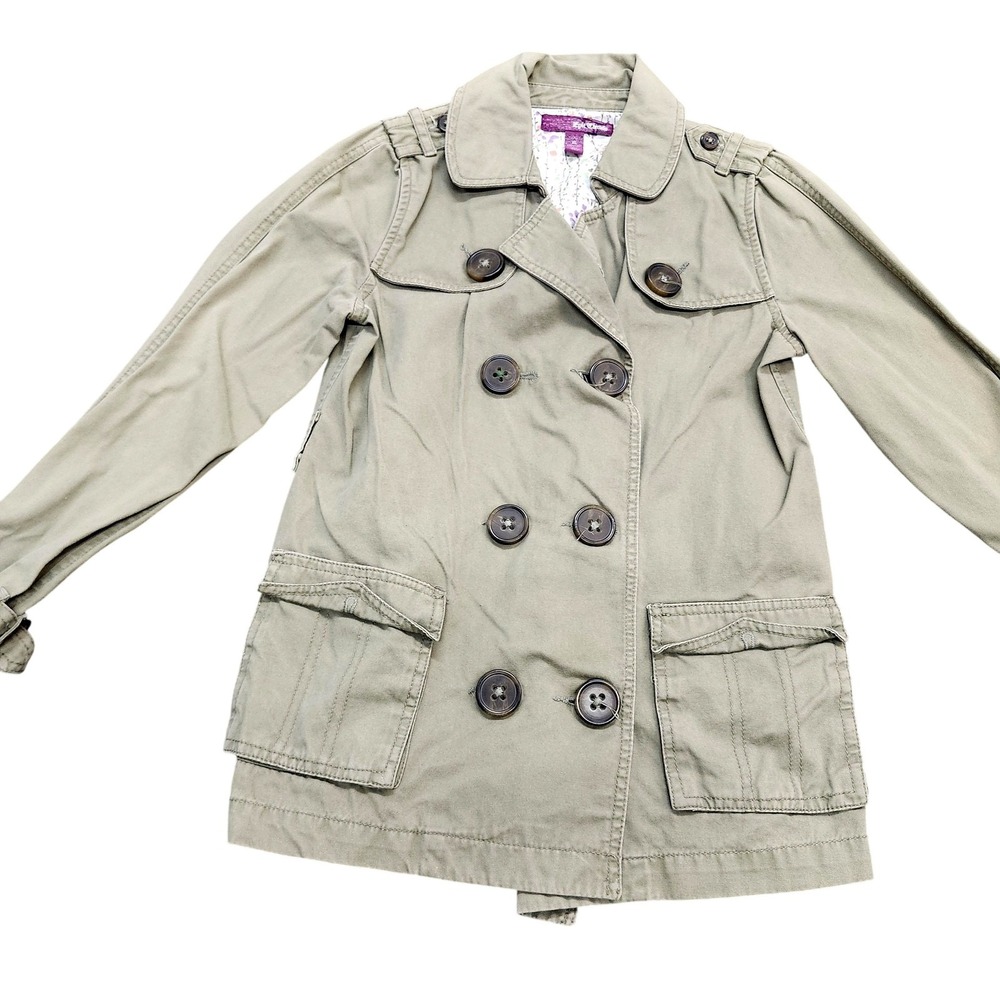 Epic Threads Coat Girls XL Green Cotton Twill Trench Jacket Double Breasted